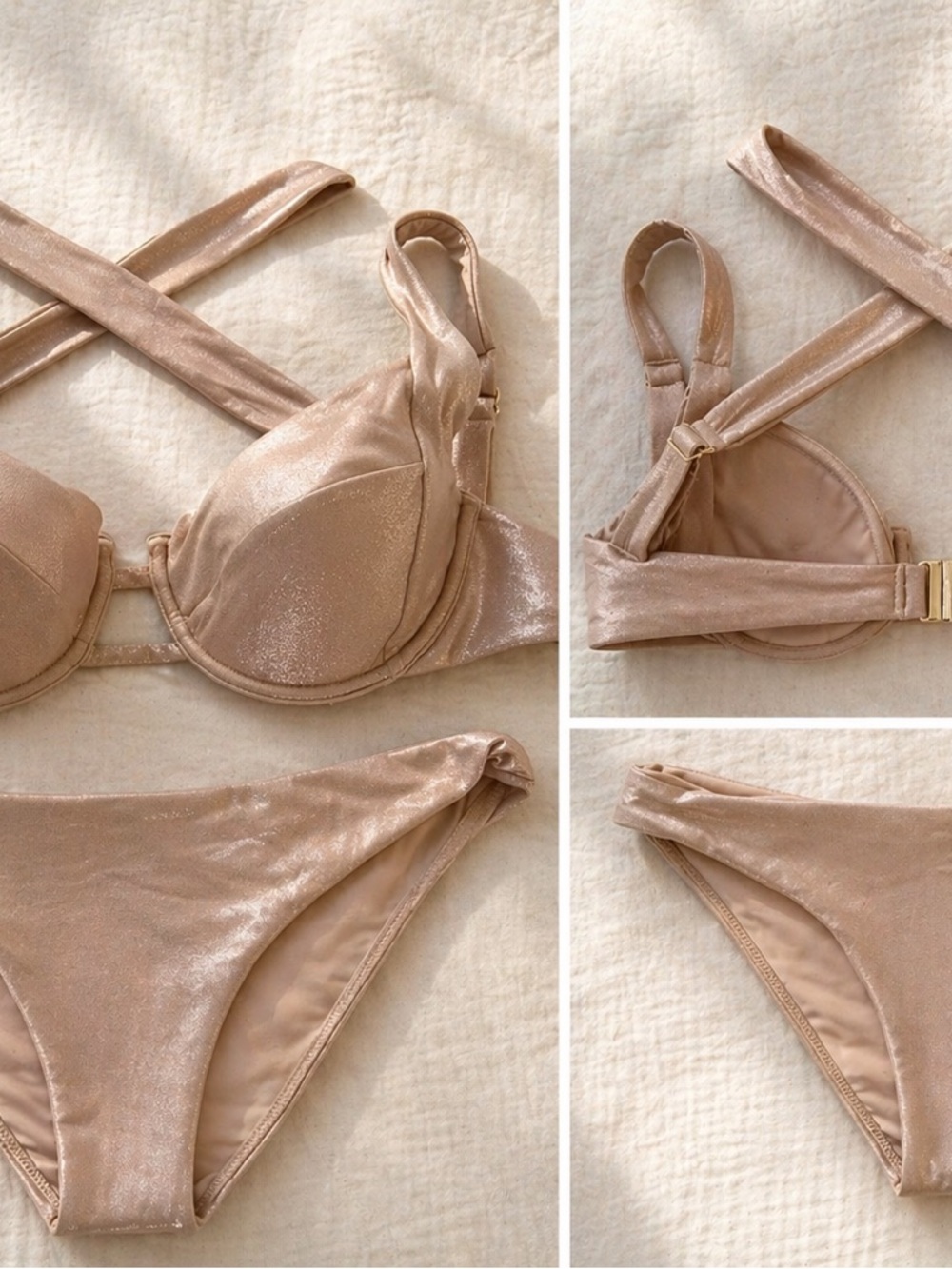 Vetchy Shimmery Nude Bikini Set – Women's Swim Top & Botom
